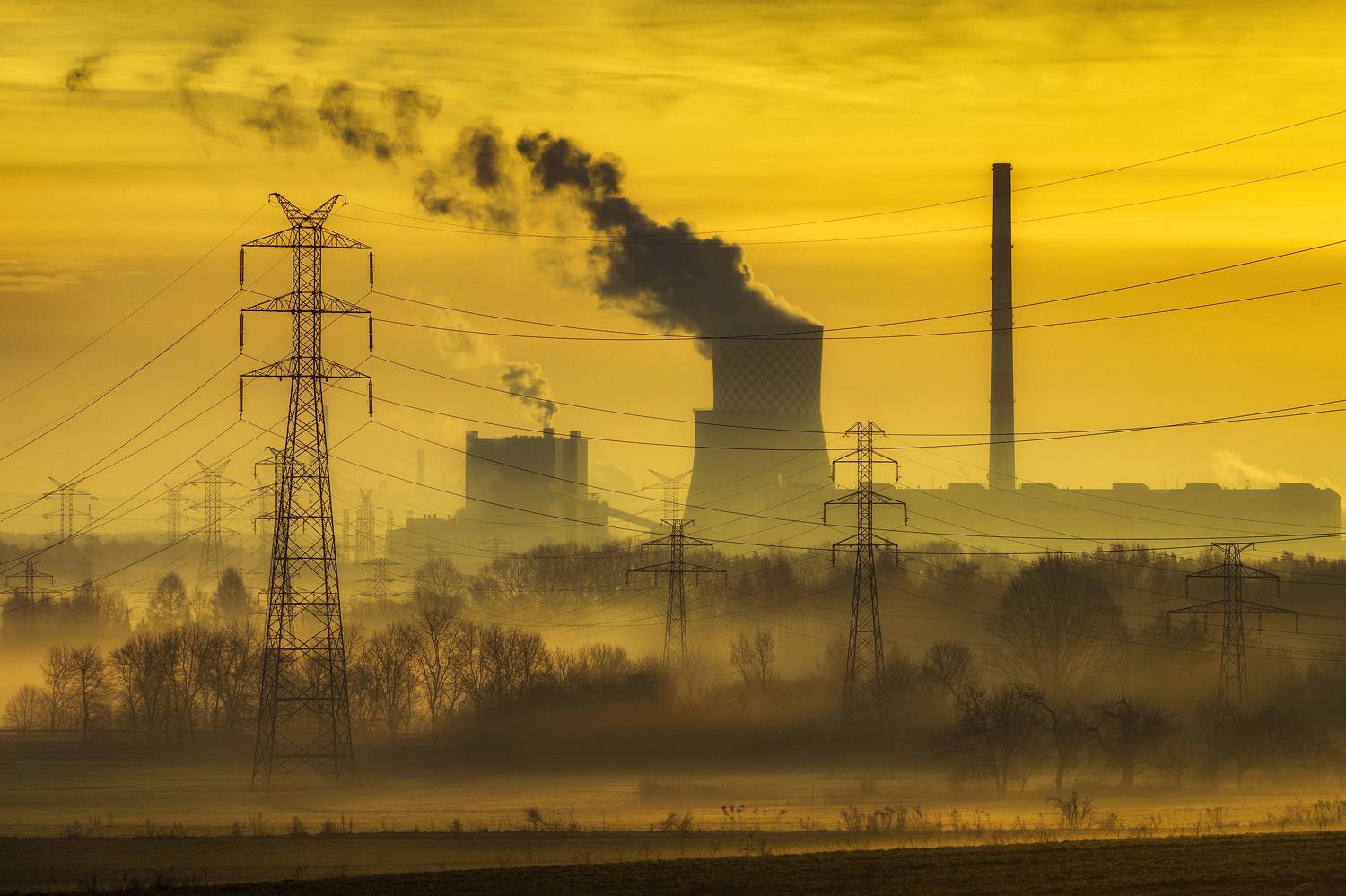Horizontal, Photography, Industry, Electricity, Technology, Cable, Sunset, Smoke, PowerStation, Chimneys, Poland, Rural, Landscape, Damian Cyfka