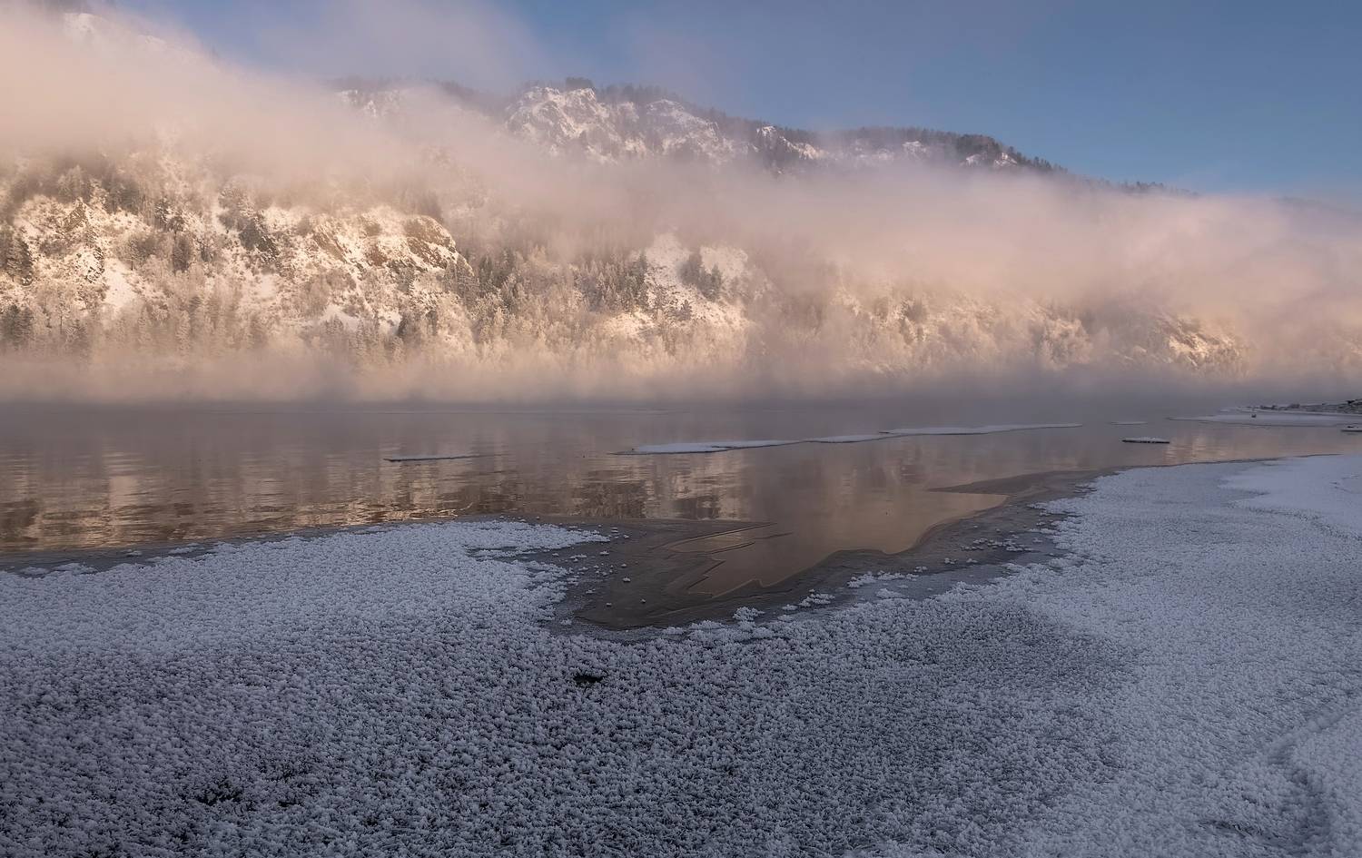 сибирь, мороз, енисей, туман, льдина, солнце, горы, Фомина Марина