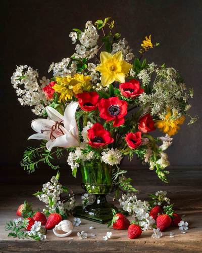 Spring Blooms with Scarlet Anemones