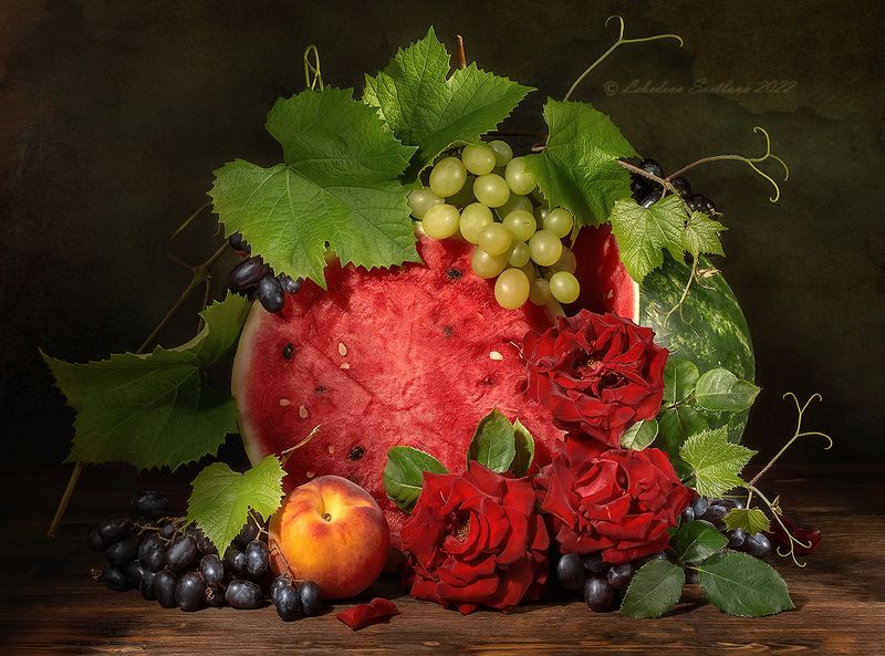 арбуз,летний,розы С арбузом фото превью