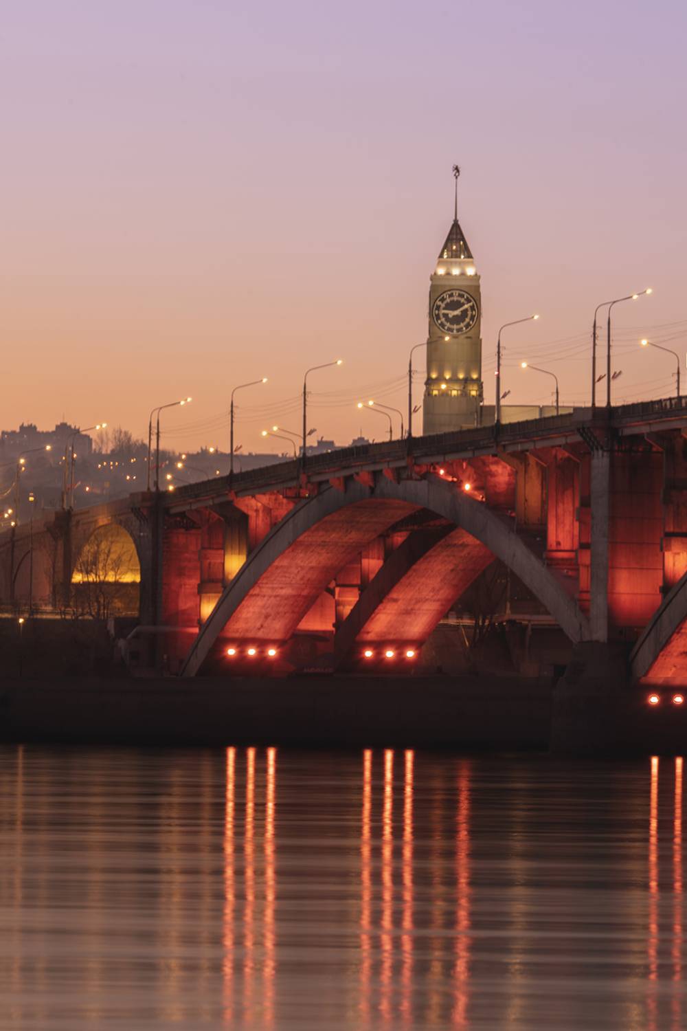 красноярск, город, башня, мост, енисей, река, закат, рассвет, вечер, sunset, коммунальный, Разгуляев Владимир