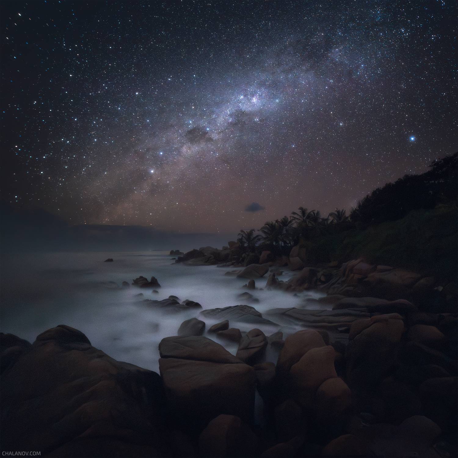 пейзаж, океан, камни, ночь, сейшелы, ла-диг, la-digue, seychelles, landscape, seascape, milky way, млечный путь, звезды, nightscape, stars, Иван Чаланов