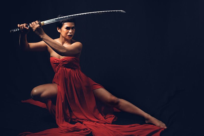 girl, sexy, women, lady, asian, reykjavik, studio, samurai, sword, taichi, iceland, portrait, red, low key Samurai girl фото превью