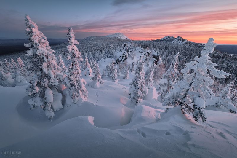 таганай, южный урал, круглица, рассвет, зима, горы, елки Круглица фото превью