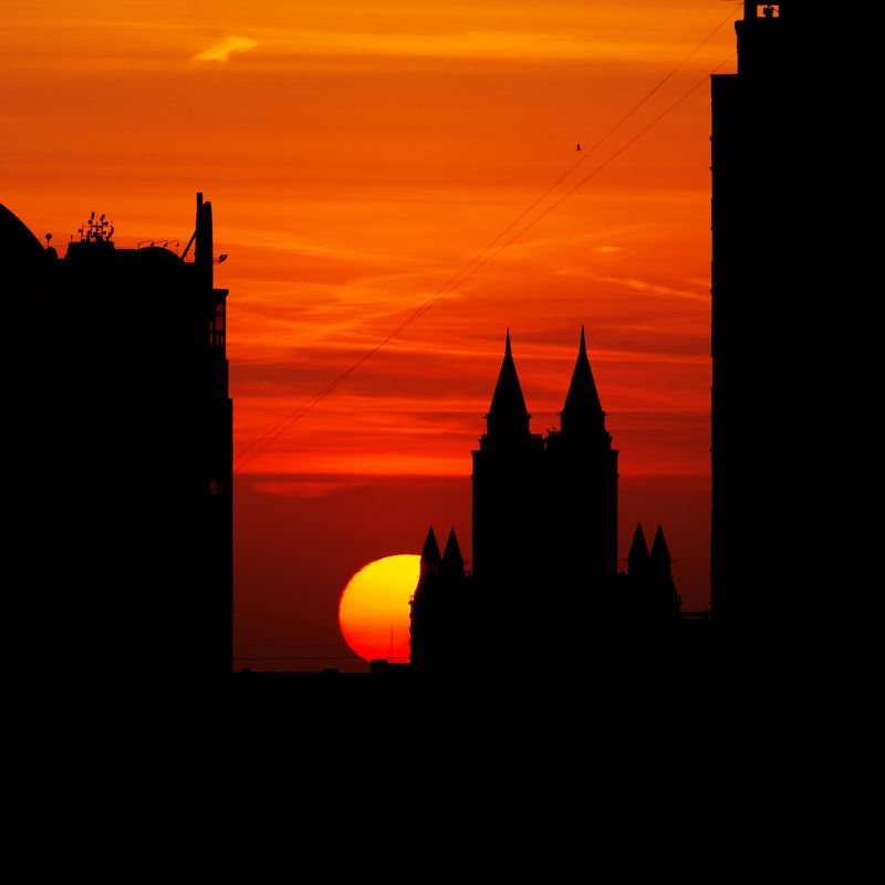 Восход, город, силуэт, заря, солнце, sunrise, sun, city, cityscape, skyline Утро в городе фото превью