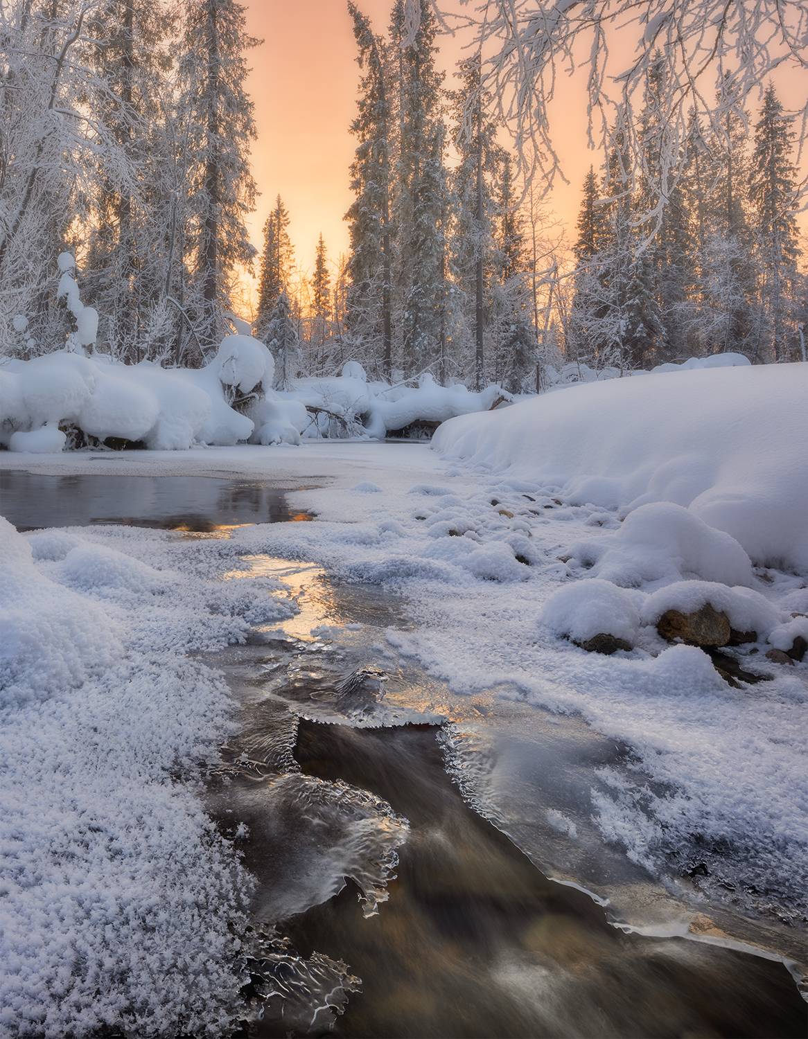 вечер перекат лед снег вода река, Сергей Буторин