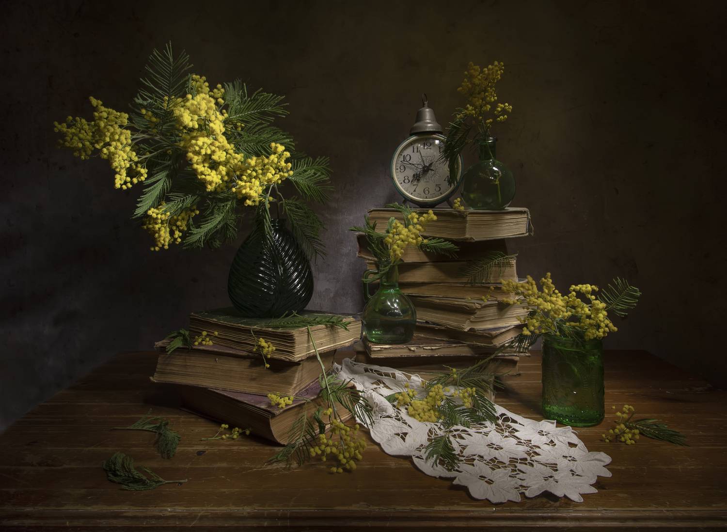 натюрморт, мимоза, книги, Феденкова Татьяна