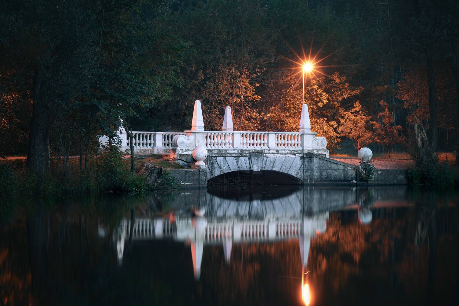 мостик, отражения, ночь, Валерий Вождаев