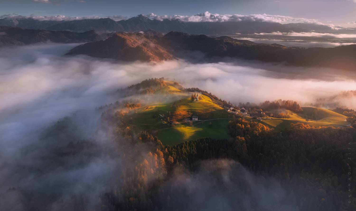 slovenia, sunrise, landscape, panorama, longexpo, nikon, autumn, fall, church,, Kar&aacute;di Zita