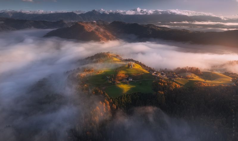 slovenia, sunrise, landscape, panorama, longexpo, nikon, autumn, fall, church, Panorama of Heaven фото превью