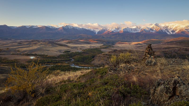 россия, горный алтай, курай, курайская степь, чуйская долина, горы, пейзаж, природа, осень, утро, Осенним утром. фото превью