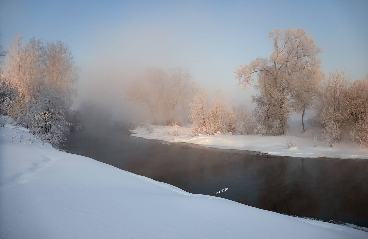 река истра, зима, мороз, туман, иней, Александр Медведев