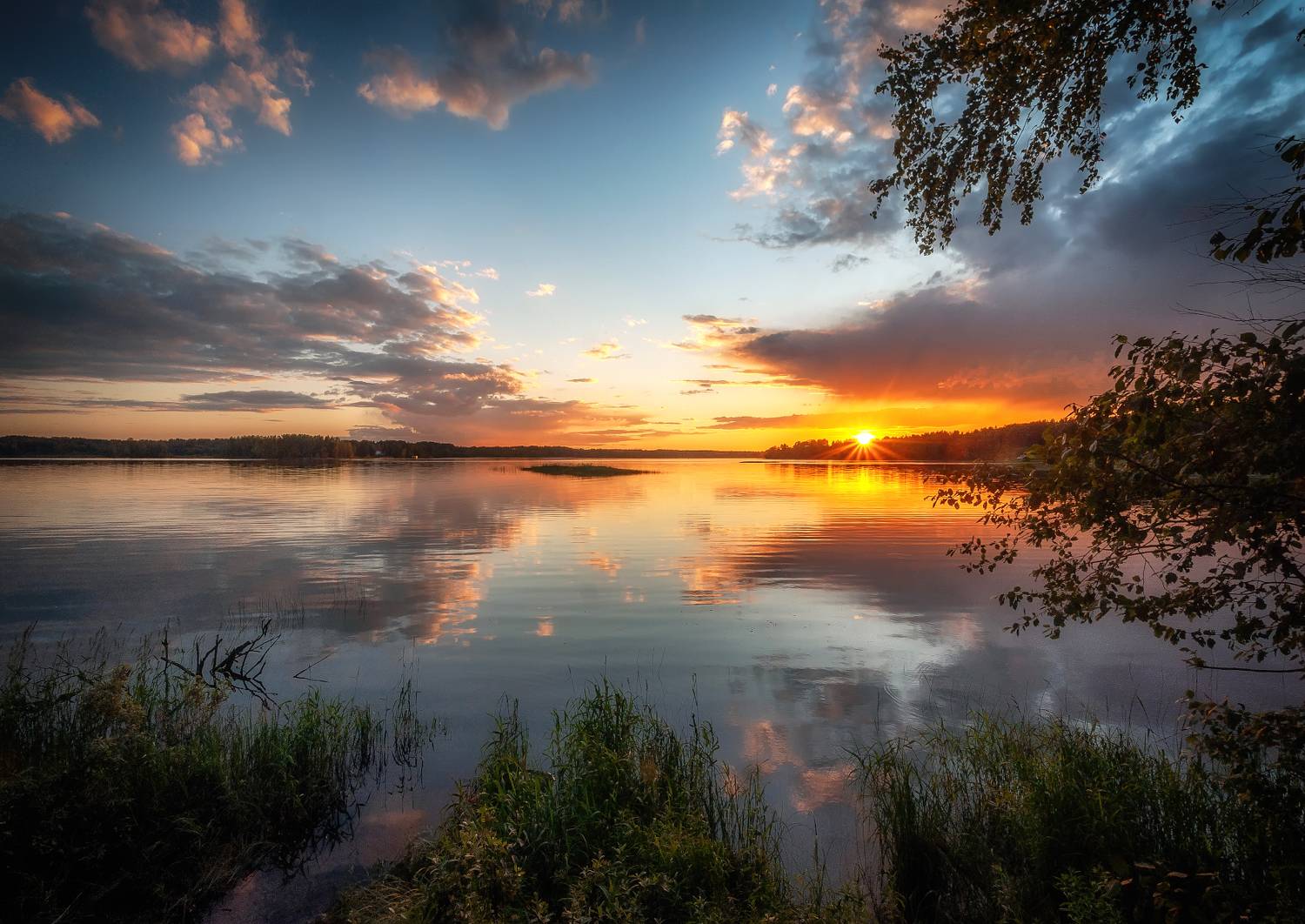 озеро, зорька, закат, вечер, стерж, облака, Сергей Аникин