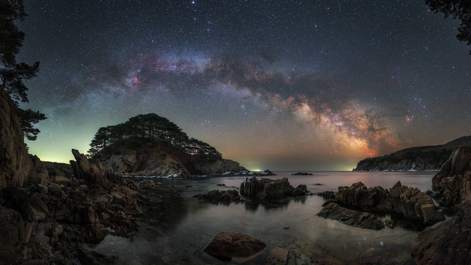 млечный путь, звезды, сосны, море, ночь, приморье, японское море, март, Комлев Антон