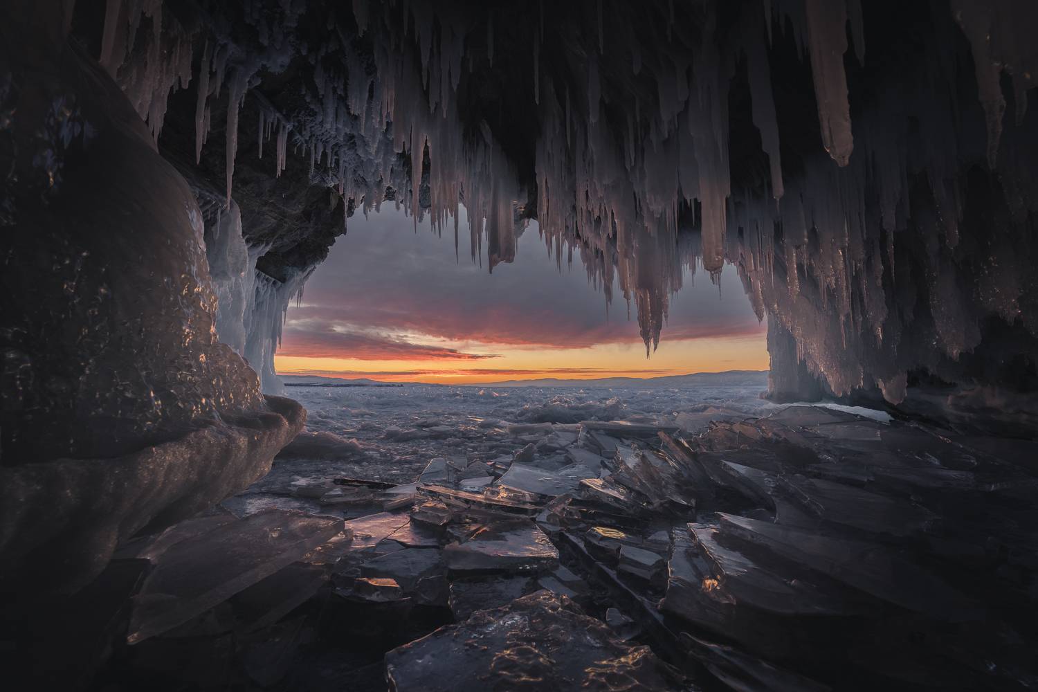 байкал, зима, лед, закат, Mikhail Ioannisian