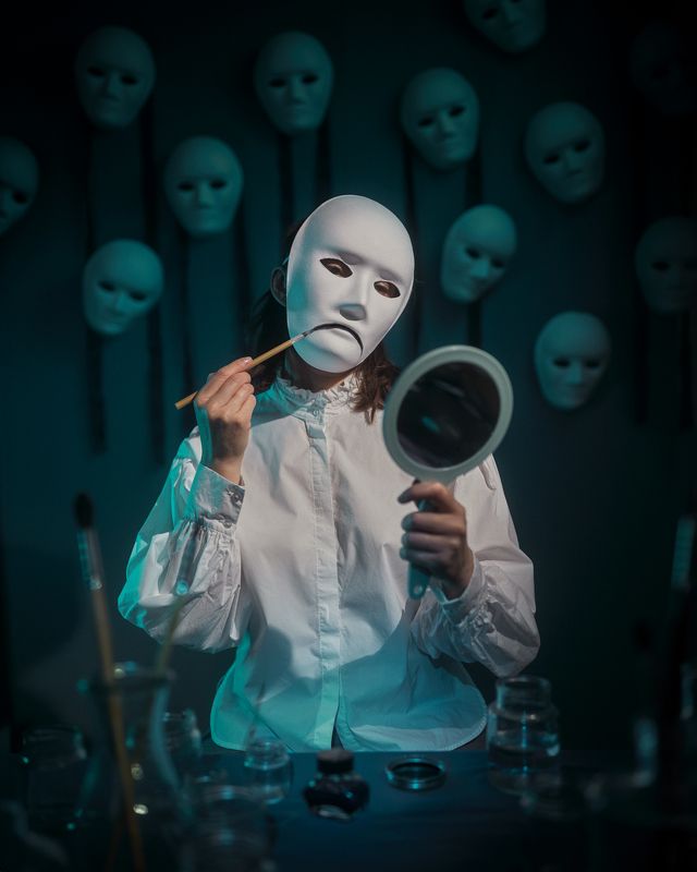 печаль, настроение, дипрессия, студия, идея, маска, эмоция, траур, рисовать, настрой, концепт Печаль фото превью