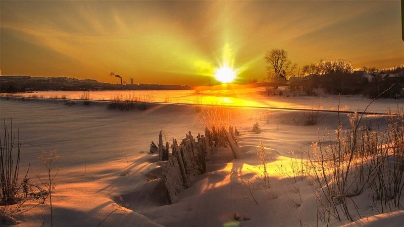 Рассвет, зима, пруд На утренней заре фото превью