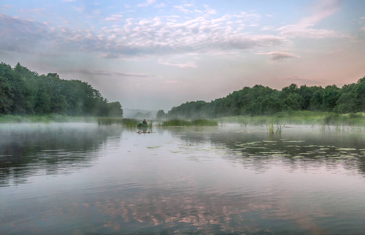река, нерль, рассвет, рыбак, туман, зорька, Сергей Аникин