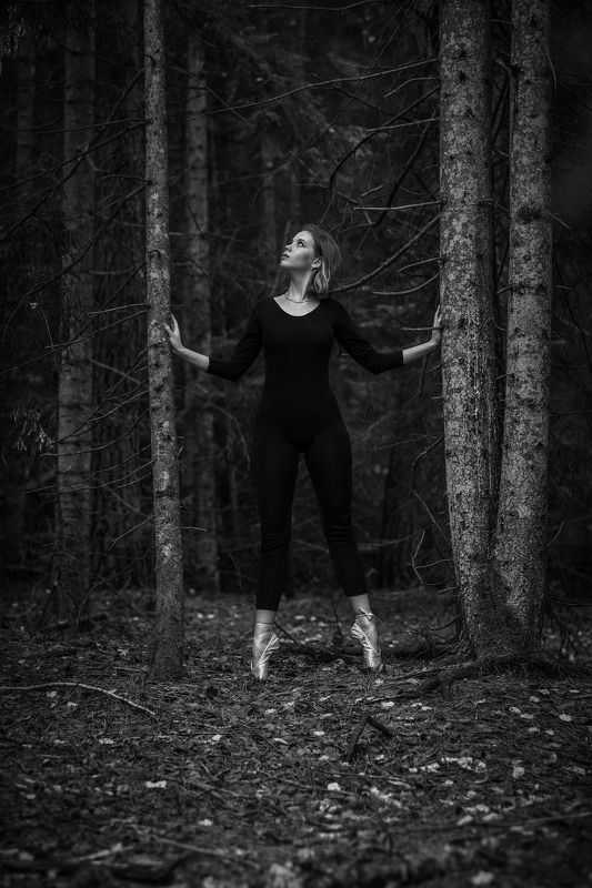 чб, монохром, модель, девушка, ретро, балет, балетки, лес, пуанты ГРАЦИЯ фото превью