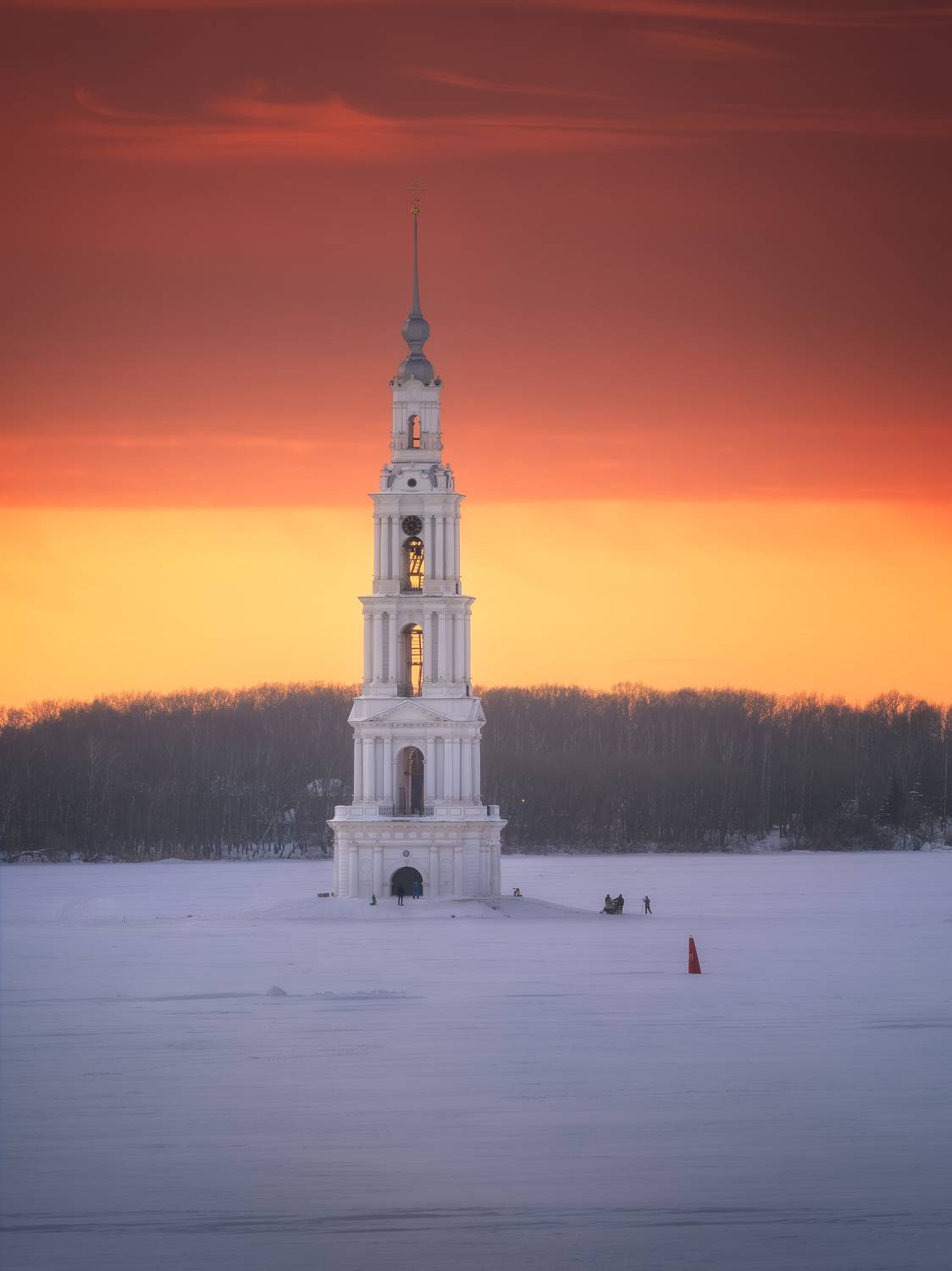 закат, зима, снег, озеро, калязин, колокольня, Алексей
