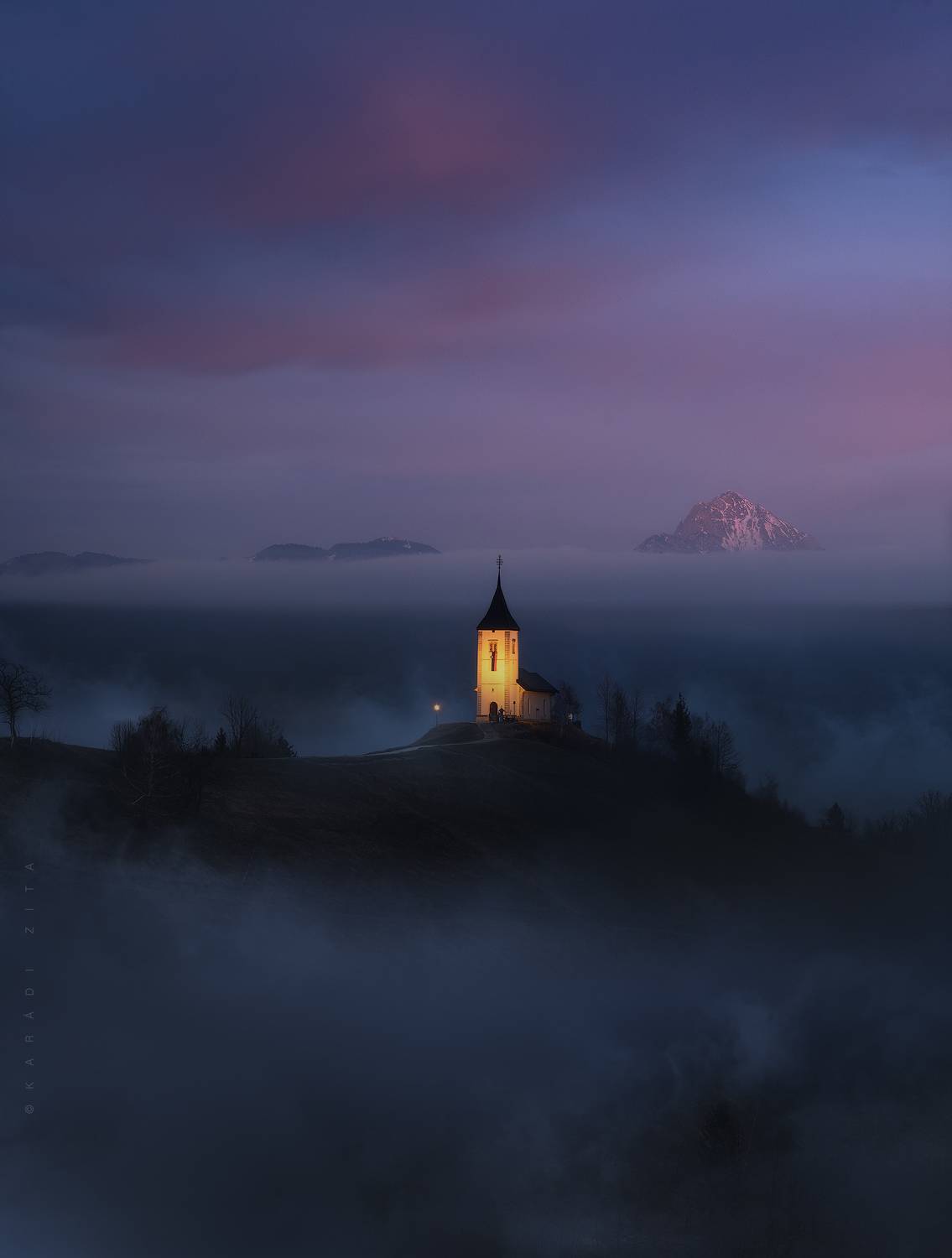 slovenia, sunrise, landscape, longexpo, nikon, autumn, winter, church,  mountain, clouds,, Kar&aacute;di Zita