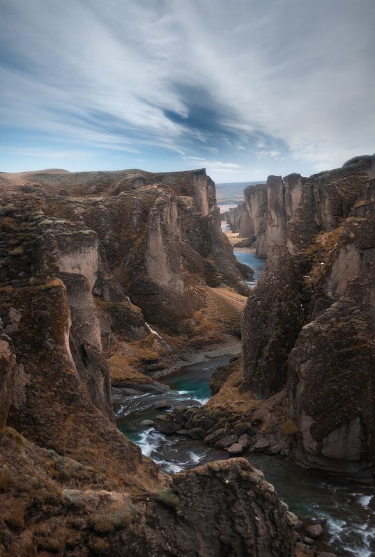 iceland, sunset, landscape, sky, sun, canyon, stokksness, lights, mountains, mountain, hungarianphotographer The Canyon фото превью