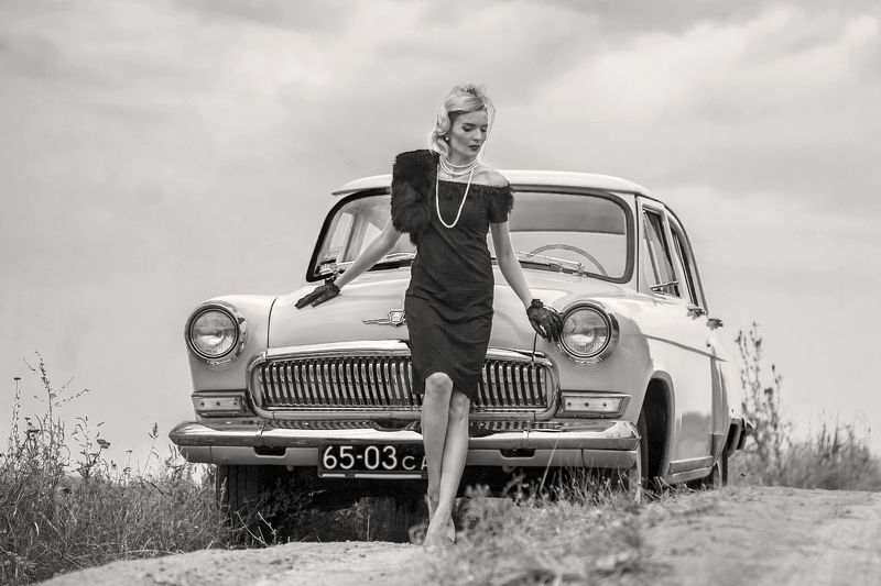 девушка, ретро, образ, автомобиль, волга *** фото превью