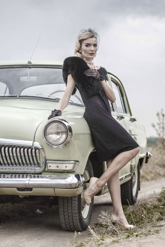 девушка, ретро, образ, автомобиль, волга *** фото превью