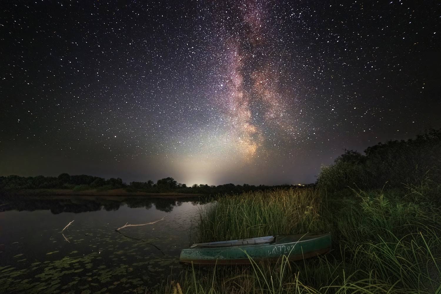 звезды, млечный_путь, ночь, лодка,река, Марина Мурашова