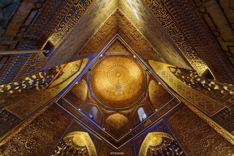 мавзолей, Тимур, Тамерлан, достопримечательность, Самарканд, Узбекистан, Гур-Эмир, золотой, свод, купол, подсветка, Геометрия Гур-Эмира. Самарканд. Узбекистан фото превью