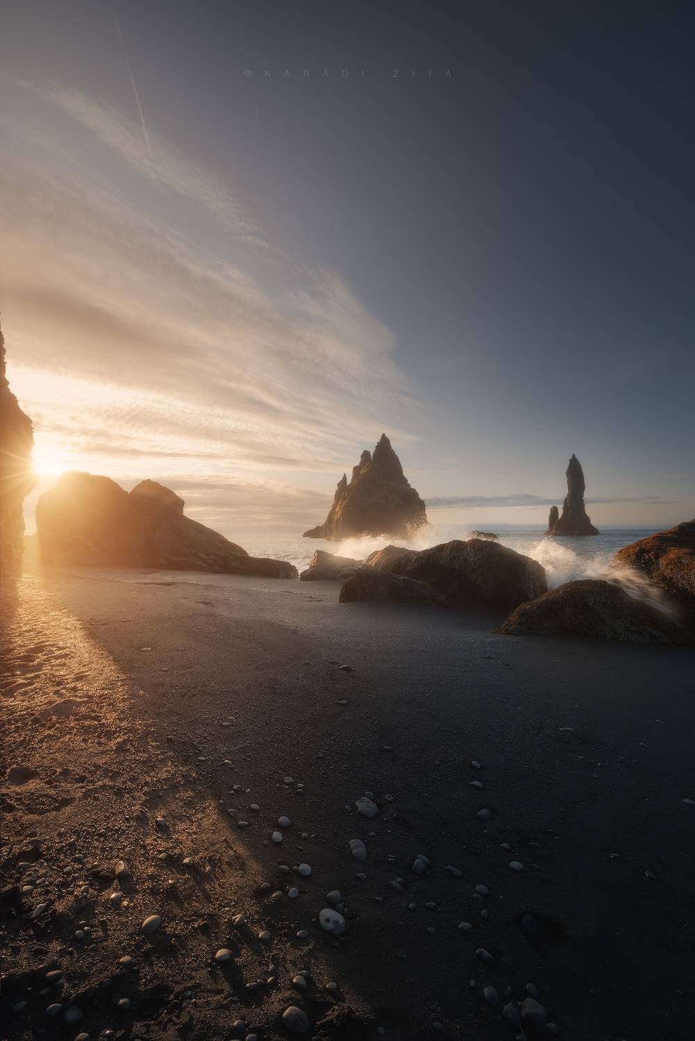 iceland, sunrise, landscape, sky, sun, lights, mountains, mountain, hungarianphotographer, beach, waves, rocks, Kar&aacute;di Zita