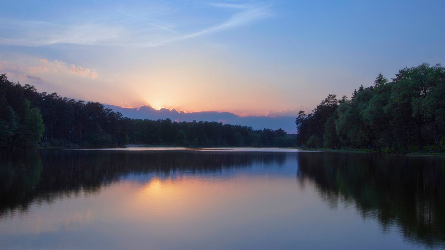 закат, озеро, Валерий Вождаев