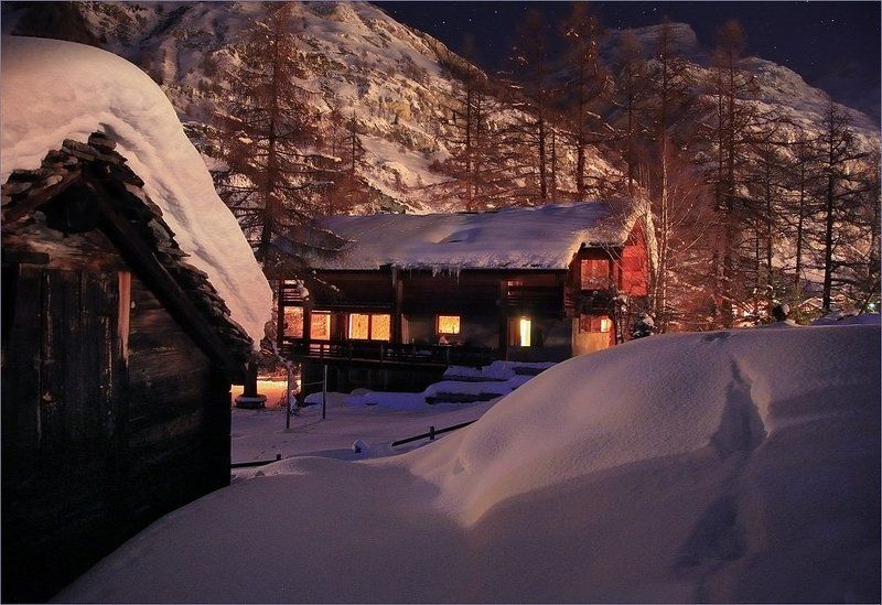 Деревенька ночью фото превью