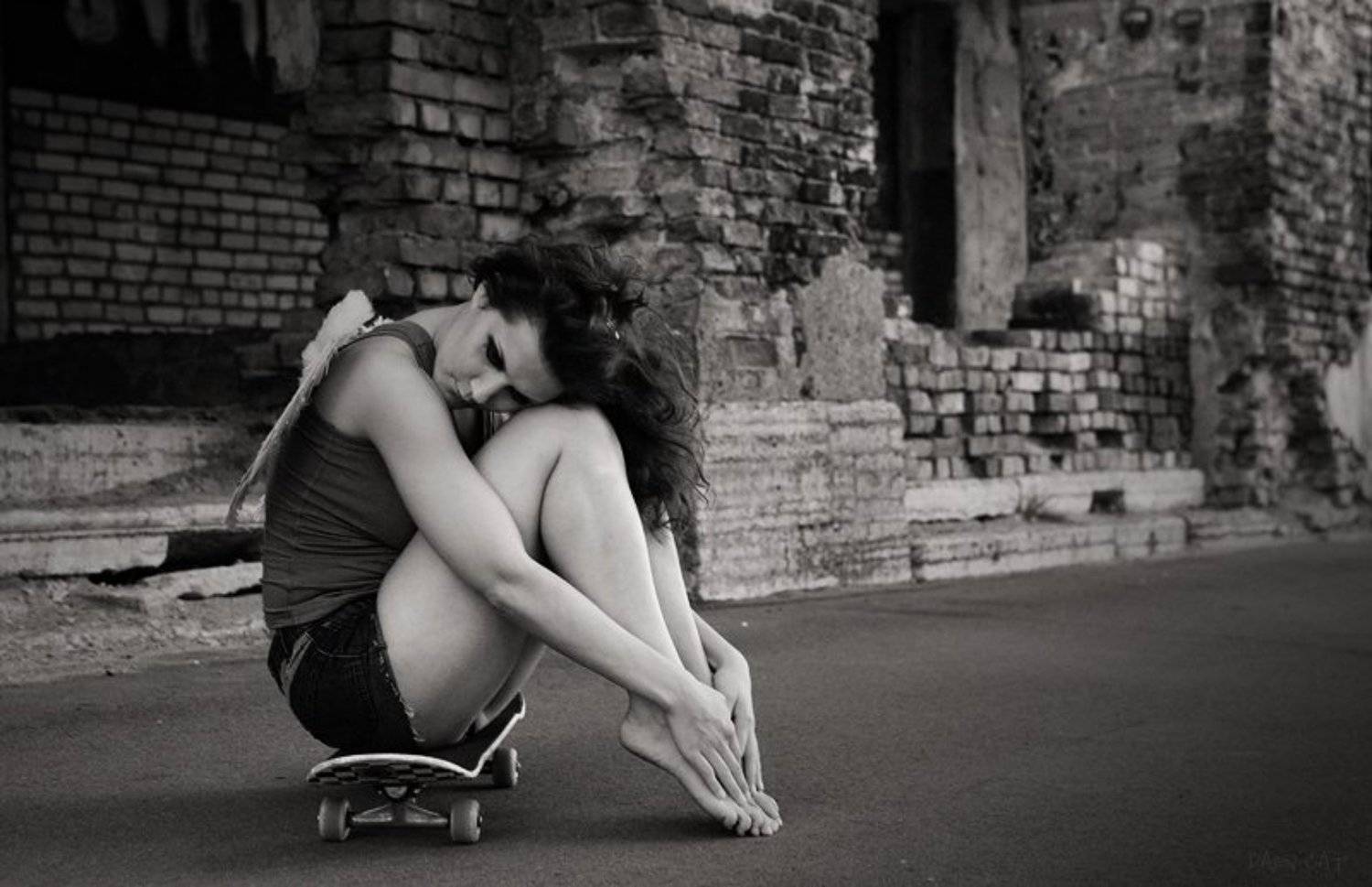 angel, ангел, печальный, девушка, скейт, skateboard, Darn Cat