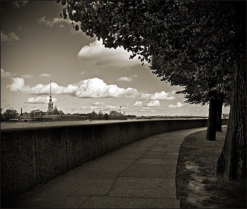 петербург, петропавловка, центр, стрелка, сепия Простая питерская пейзажная картинка фото превью