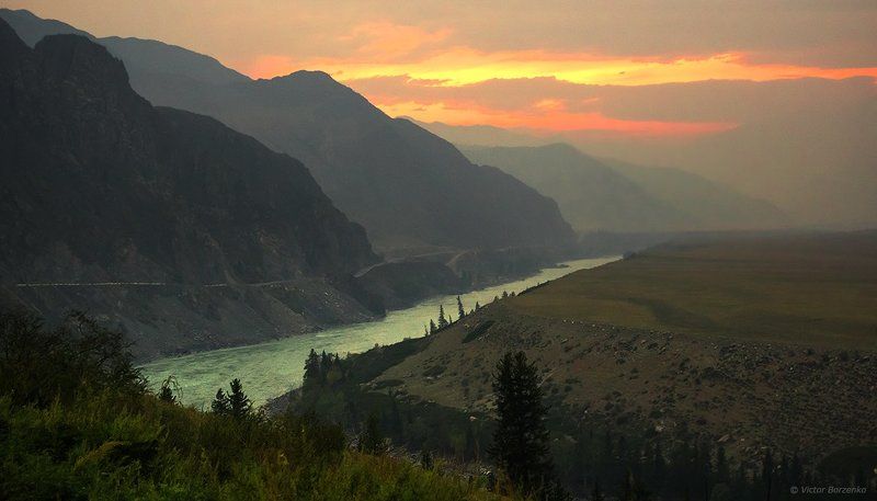 алтай, закат, лесной, пожар, дым Дымный вечер фото превью