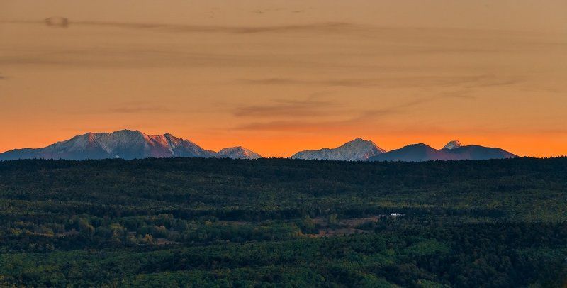 Горы, Закат, Мезмай, Облака, Осень, Природа Осенний закат Мезмайской котловины фото превью