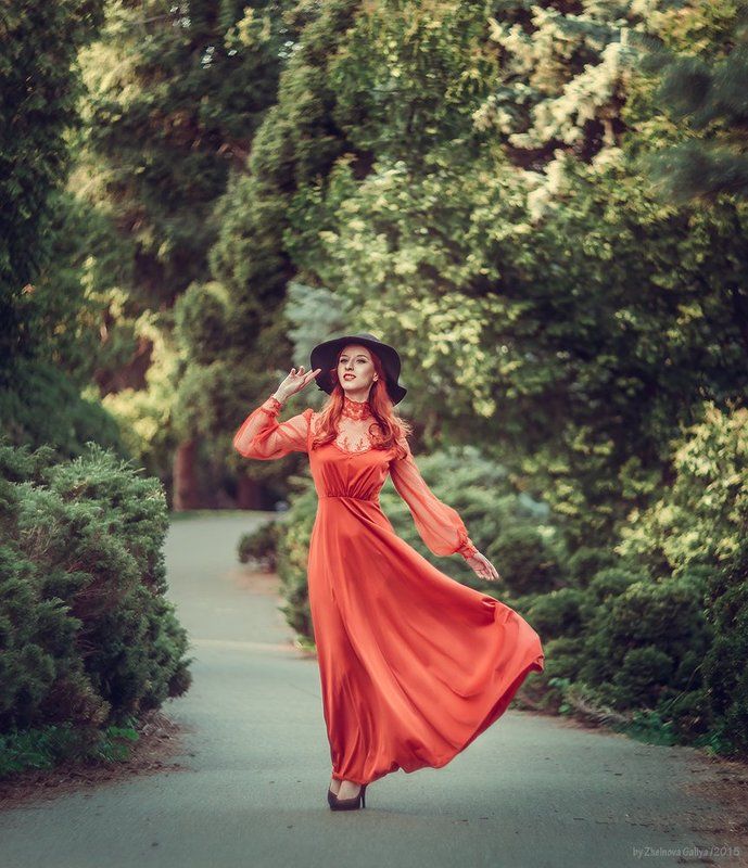 Девушка, Зелень, Платье, Рыжая ... фото превью