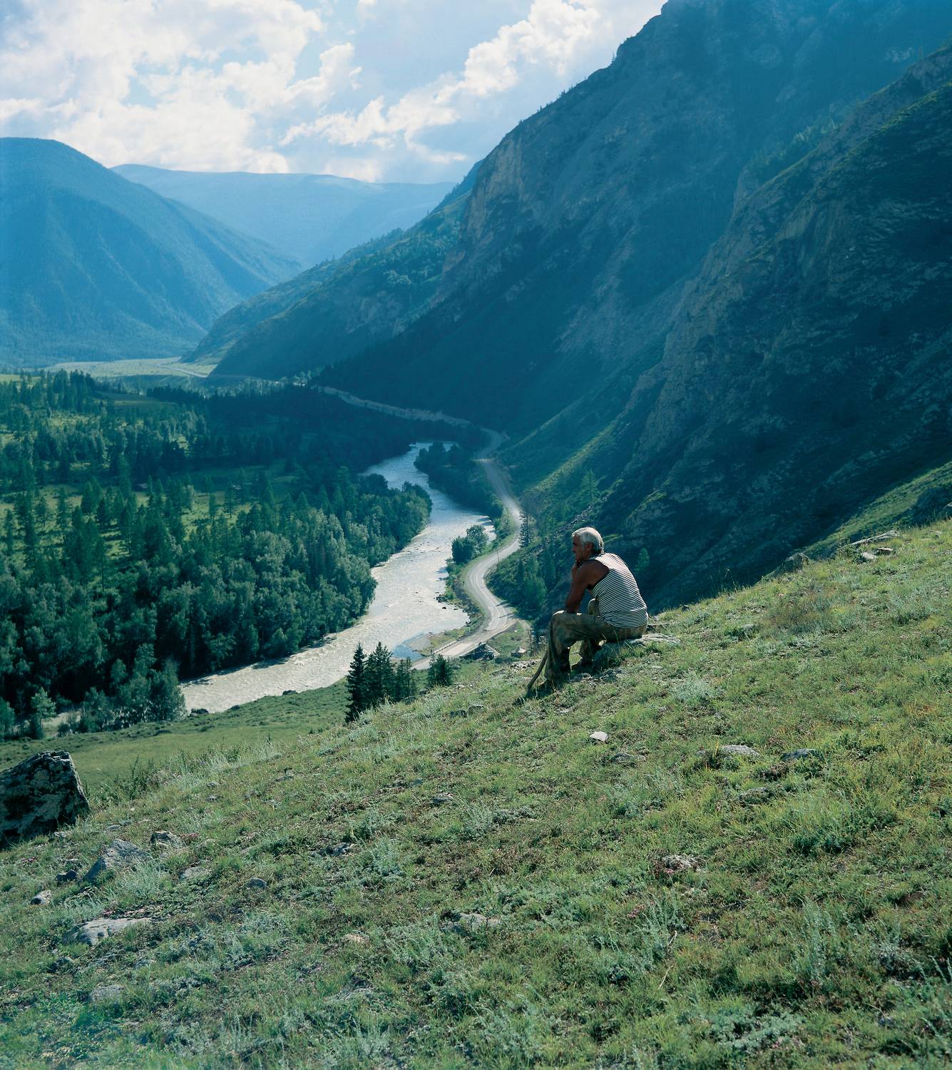 горы, река, Чуйский тракт, дорога, тельняшка, Алтай, Дмитрий Ткаченко