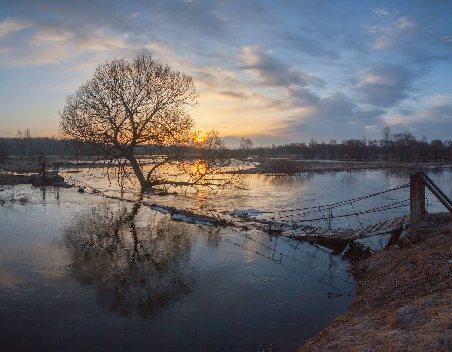 река, весна, мост, рассвет, Свистков Александр