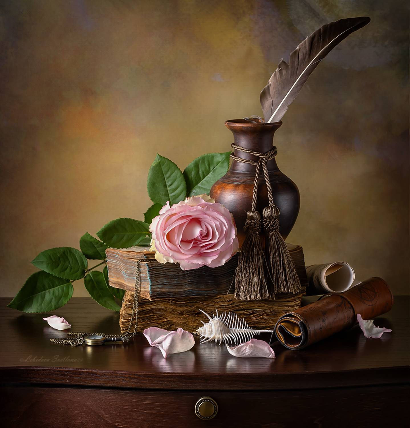 роза,перо,натюрморт, Светлана Л.