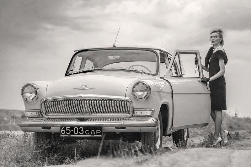 девушка, ретро, образ, автомобиль, волга *** фото превью