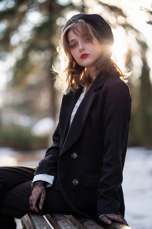 ретро, закат, фонарь, вечер, берет, контровый свет ДАША фото превью