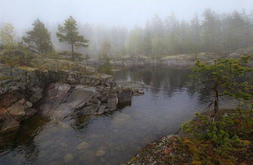 Туманное утро на Ладожских шхерах