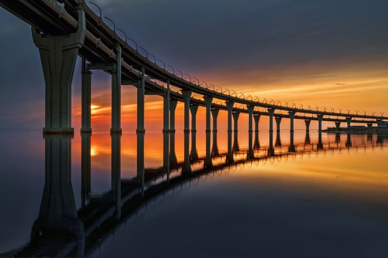 город залив мост закат  архитектура Охота на закат фото превью