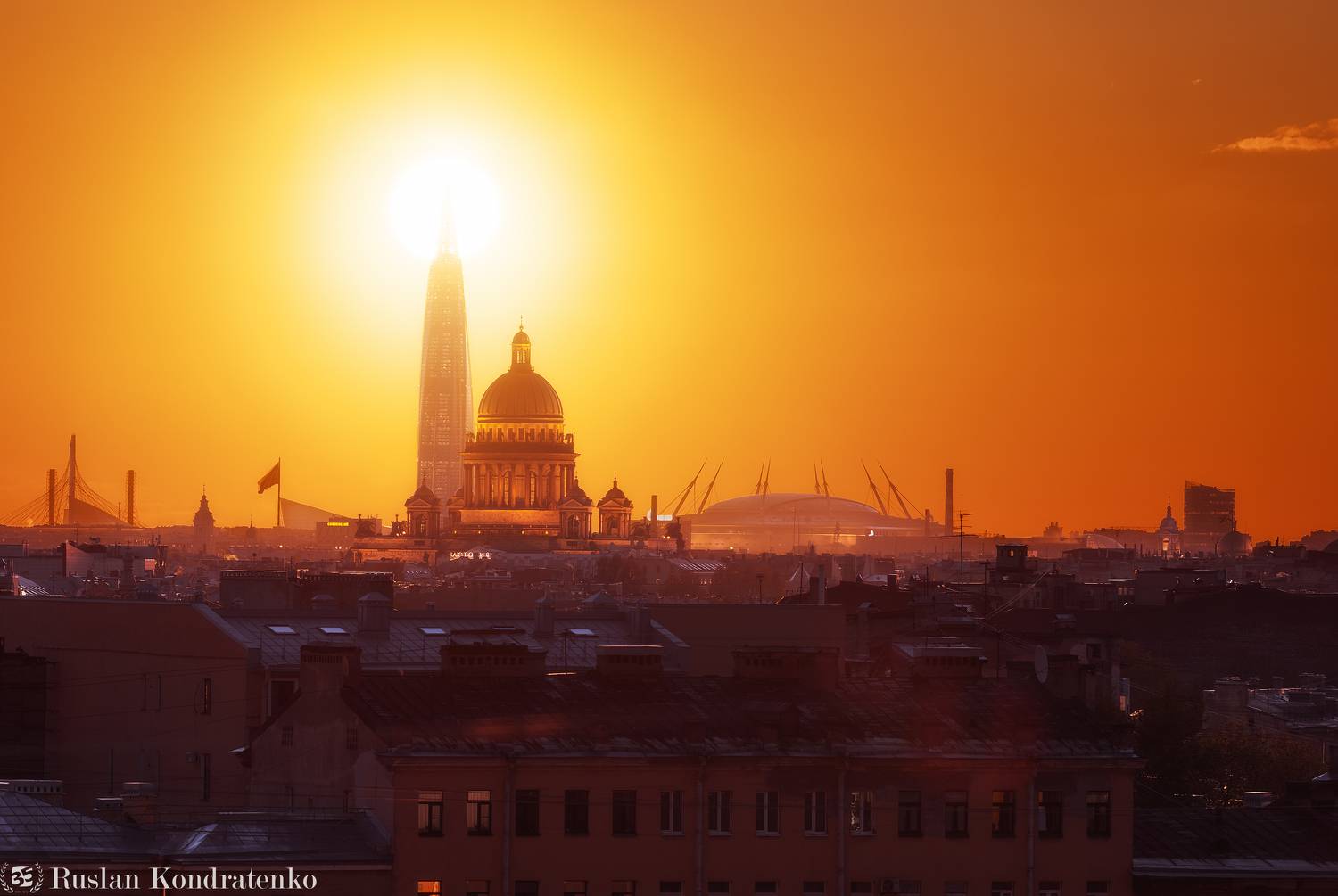 санкт-петербург, закат, исаакиевский собор, лахта-центр, лахта, небоскреб, прострел, зенит арена, газпром арена, композитная фотография, time blending, Кондратенко Руслан