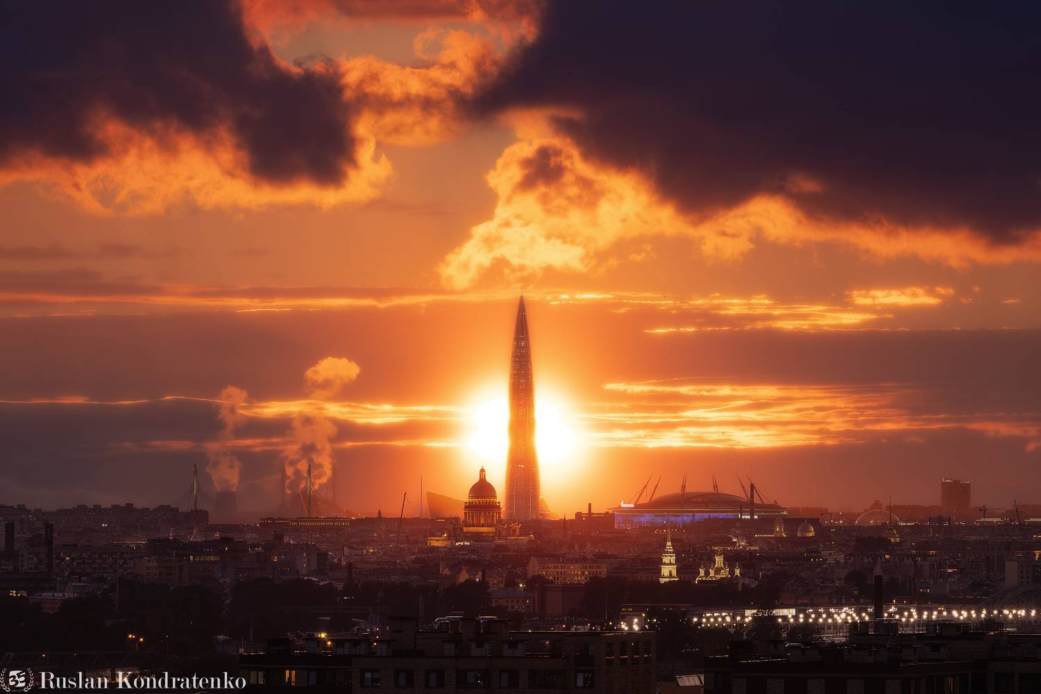 санкт-петербург, закат, исаакиевский собор, лахта-центр, лахта, небоскреб, прострел, зенит арена, газпром арена, композитная фотография, time blending, Кондратенко Руслан