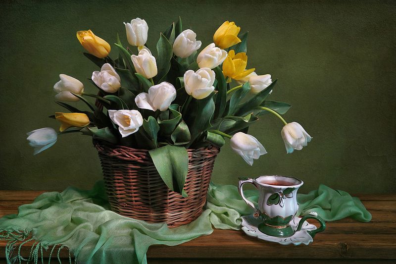 Белые и желтые тюльпаны фото превью