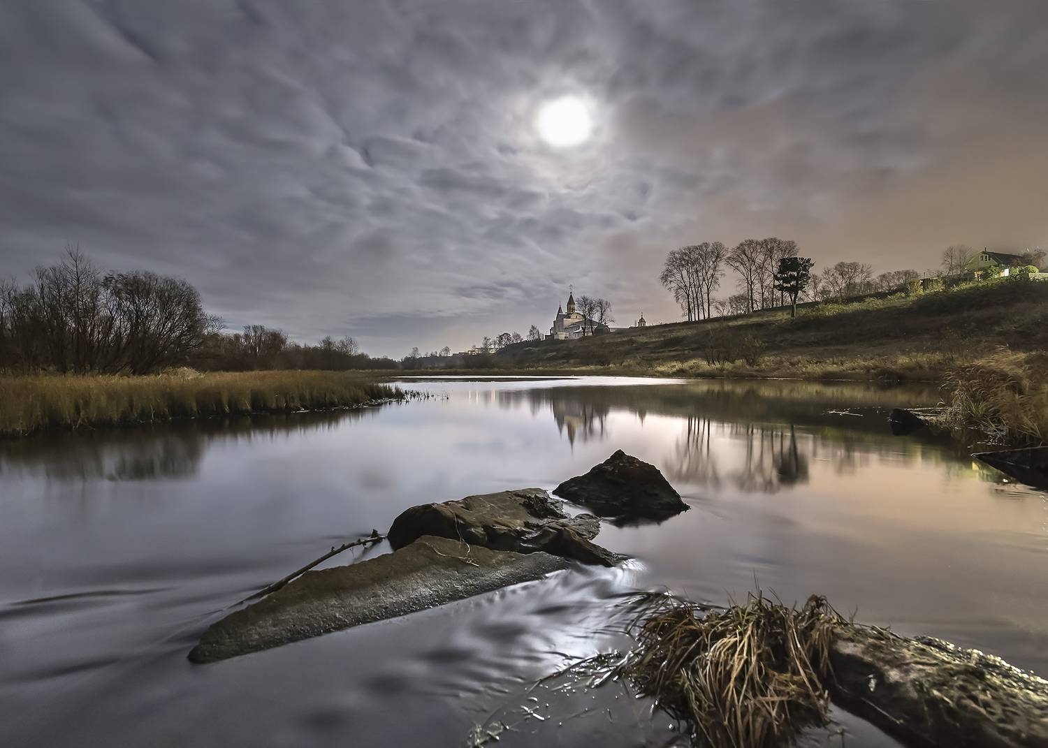 река, луна, камень, ночь,, Анкудинов Леонид