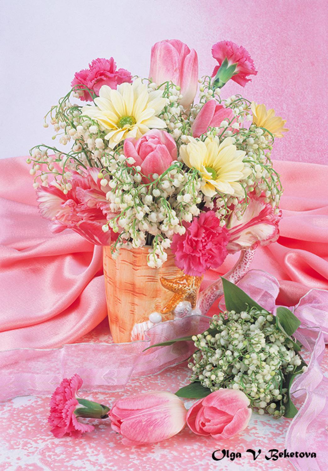 натюрморт, ландыши, тюльпаны, Бекетова Ольга